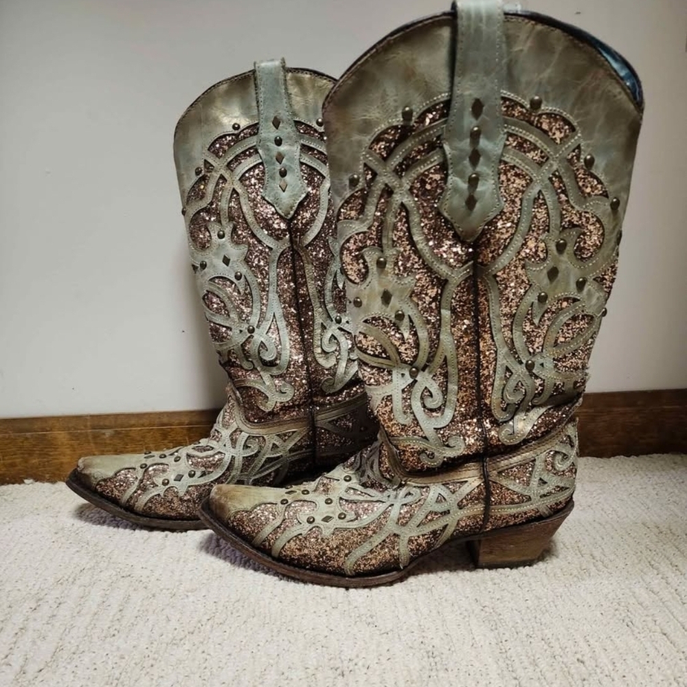 Corral Glittery Brown and Green Heeled Boots